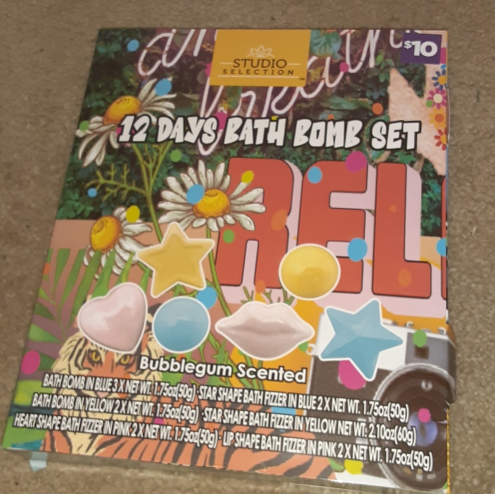 Bath Bomb Set Bubblegum Scented studio selection 12 days bath bomb set Brand New